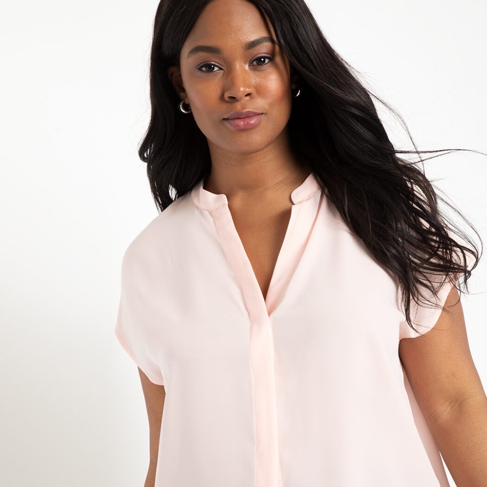 Eloquii Notch Collar Blouse in Cloud Pink